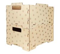 DALBER Set 2 Scatole Portaoggetti per Bambini in Legno, Organizer Giocattoli Impilabili con Maniglie, Contenitori Reversibili per Cameretta, Design Stelle Grigie