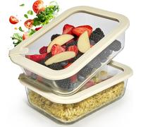 Dalena Home® Contenitore in Vetro Borosilicato Rettangolare con Coperchio Set 2x1520ml - Fiambriera Cristallo, Contenitore Alimenti, Conservazione Frigorifero, Organizer Cucina