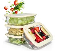 Dalena Home® Contenitore in Vetro Borosilicato Rettangolare con Coperchio Set 4x640ml - Fiambriera Cristallo, Contenitore Alimenti, Conservazione Frigorifero, Organizer Cucina