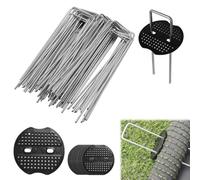 Dalephoric 60 Pezzi Picchetti Giardino, 150 x 40 x 2.5 mm, Acciaio Zincato, Picchetti Telo Pacciamatura, con 30 Rondelle, Per Telo di Pacciamatura, Recinzione e Rete, Erba Artificiale