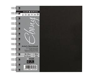 Daler-Rowney Ebony, Blocco schizzi, superficie liscia, 160 G, a spirale, copertina rigida, 14 x 14 cm, bianco naturale, 54 fogli