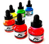 Daler Rowney - FW Artists Series - Flacone di inchiostro acrilico liquido, confezione da 6 colori fluo, 29,5 ml