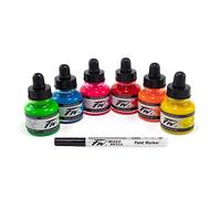 Daler Rowney FW, set di inchiostri acrilici florescenti 6 flaconi da 29,5 ml e 1 marcatore