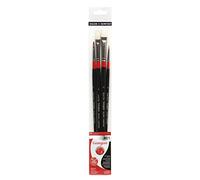 Daler-Rowney Georgian Oil Brush Setole di zibellino e setole di maiale, manico lungo, rotondo, filbert, piatto corto e lungo, portafoglio, set 401, 4 pennelli assortiti