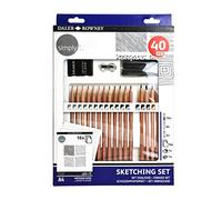Daler Rowney- Simply sketching set da disegno 40 pezzi con 15 matite in grafite,sanguinia,sepia,fusaggine 4 carboncini,2 sfumini,16 fogli A4