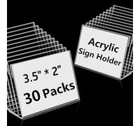 Daletu Mini supporto in acrilico per cartelli, 30 pezzi, 8 x 5 cm, in plastica trasparente, da tavolo
