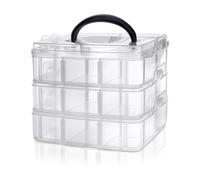Daletu Scatola con Scomparti a 3 Livelli - Scatole Porta Minuteria per Giocattoli, Gioielli, Perline, Arte e Strumenti - Scatoline Plastica Trasparente Bianco 18 Scomparti