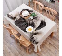 DALEXHM Tablecloth,Washable,Rectangle,137x183 cm,Animale, un simpatico carlino sdraiato a terra, che fissa tristemente il pavimen,Water-Repellent,Stain Protection,Festival,Restaurant,Party and Garden