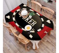 DALEXHM Tablecloth,Washable,Rectangle,137x183 cm,Carte da gioco, un design di fiches da casinò nere e rosse con icona di carta,Water-Repellent,Stain Protection,Festival,Restaurant,Party and Garden