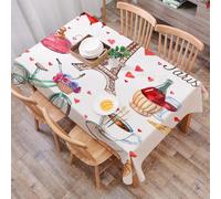 DALEXHM Tablecloth,Washable,Rectangle,137x183 cm,Composizione di icone di simboli di cuore, amore e romanticismo di Parigi con la,Water-Repellent,Stain Protection,Festival,Restaurant,Party and Garden