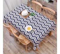 DALEXHM Tablecloth,Washable,Rectangle,137x183 cm,Decorazione blu navy, motivo a strisce a zig-zag, sfondo bianco, opera d'arte mo,Water-Repellent,Stain Protection,Festival,Restaurant,Party and Garden