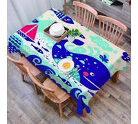 DALEXHM Tablecloth,Washable,Rectangle,137x183 cm,Decorazione con animali dell'oceano, traffico navale con barca a vela con balena,Water-Repellent,Stain Protection,Festival,Restaurant,Party and Garden
