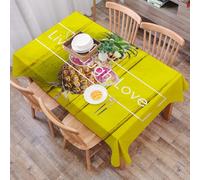 DALEXHM Tablecloth,Washable,Rectangle,137x183 cm,Decorazione Live Laugh Love, ananas tropicale con bicchieri,Water-Repellent,Stain Protection,Festival,Restaurant,Party and Garden
