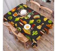 DALEXHM Tablecloth,Washable,Rectangle,137x183 cm,Design culturale messicano, vari elementi tradizionali dei cartoni animati messi,Water-Repellent,Stain Protection,Festival,Restaurant,Party and Garden