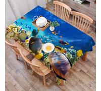 DALEXHM Tablecloth,Washable,Rectangle,137x183 cm,Esposizione di biodiversità marina, pesci tropicali di vari colori che vivono ne,Water-Repellent,Stain Protection,Festival,Restaurant,Party and Garden