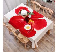 DALEXHM Tablecloth,Washable,Rectangle,137x183 cm,Fiore di ibisco rosso con petali luminosi, centro giallo unico e intricati detta,Water-Repellent,Stain Protection,Festival,Restaurant,Party and Garden