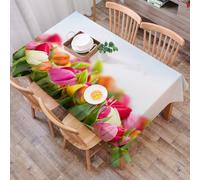 DALEXHM Tablecloth,Washable,Rectangle,137x183 cm,Fiori freschi di tulipano rosso, viola e giallo bordati su sfondo sfocato grigio,Water-Repellent,Stain Protection,Festival,Restaurant,Party and Garden