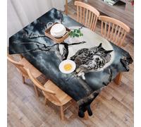 DALEXHM Tablecloth,Washable,Rectangle,137x183 cm,Gufo appollaiato su un albero contro la luna,Water-Repellent,Stain Protection,Festival,Restaurant,Party and Garden