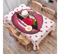 DALEXHM Tablecloth,Washable,Rectangle,137x183 cm,Icona retrò isolata con labbra rosse che si mordono. Concetto pop art rappresent,Water-Repellent,Stain Protection,Festival,Restaurant,Party and Garden