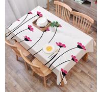 DALEXHM Tablecloth,Washable,Rectangle,137x183 cm,Illustrazione di una pianta: una fila di fiori rosa su una tela bianca pura,Water-Repellent,Stain Protection,Festival,Restaurant,Party and Garden