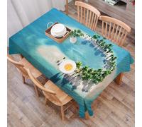 DALEXHM Tablecloth,Washable,Rectangle,137x183 cm,Isola, immagine di un atollo a forma di anello ricoperto di palme in mezzo all'o,Water-Repellent,Stain Protection,Festival,Restaurant,Party and Garden