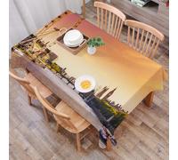 DALEXHM Tablecloth,Washable,Rectangle,137x183 cm,Londra, vista del tramonto, ponte sul fiume Tamigi, ruota panoramica, London Eye,Water-Repellent,Stain Protection,Festival,Restaurant,Party and Garden