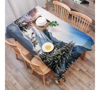 DALEXHM Tablecloth,Washable,Rectangle,137x183 cm,Magnifica vista sul terreno innevato, sui pini e sulle montagne illuminate dal s,Water-Repellent,Stain Protection,Festival,Restaurant,Party and Garden