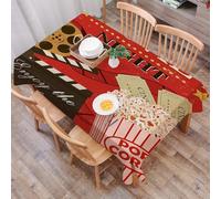 DALEXHM Tablecloth,Washable,Rectangle,137x183 cm,Manifesto retrò per la serata cinema con bobine di film, ciak, popcorn e bigliet,Water-Repellent,Stain Protection,Festival,Restaurant,Party and Garden