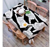 DALEXHM Tablecloth,Washable,Rectangle,137x183 cm,Modello di mani rock rock metal rock and roll musica stile sfondo bianco e nero,Water-Repellent,Stain Protection,Festival,Restaurant,Party and Garden