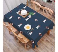 DALEXHM Tablecloth,Washable,Rectangle,137x183 cm,Motivo nautico senza soluzione di continuità con l'icona del faro su sfondo blu,Water-Repellent,Stain Protection,Festival,Restaurant,Party and Garden
