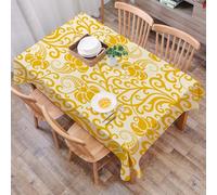 DALEXHM Tablecloth,Washable,Rectangle,137x183 cm,Motivo ripetuto senza soluzione di continuità di colore giallo con forme floreal,Water-Repellent,Stain Protection,Festival,Restaurant,Party and Garden