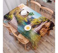 DALEXHM Tablecloth,Washable,Rectangle,137x183 cm,Natura, lago idilliaco con la cascata che scende dalle colline nel,Water-Repellent,Stain Protection,Festival,Restaurant,Party and Garden