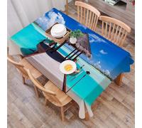 DALEXHM Tablecloth,Washable,Rectangle,137x183 cm,Oceano, molo e vista sull'oceano sull'immagine del resort sulla spiaggia dell'is,Water-Repellent,Stain Protection,Festival,Restaurant,Party and Garden