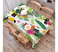 DALEXHM Tablecloth,Washable,Rectangle,137x183 cm,Pappagallo, giungla tropicale dell'isola con flora e fauna uccello tucano con qu,Water-Repellent,Stain Protection,Festival,Restaurant,Party and Garden