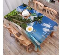 DALEXHM Tablecloth,Washable,Rectangle,137x183 cm,Paradiso: spiaggia soleggiata con palme e mare azzurro in un'isola caraibica. Co,Water-Repellent,Stain Protection,Festival,Restaurant,Party and Garden
