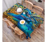 DALEXHM Tablecloth,Washable,Rectangle,137x183 cm,Peacock Art, due pavoni ricamati in stile classico e piume abbaglianti,Water-Repellent,Stain Protection,Festival,Restaurant,Party and Garden