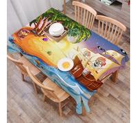 DALEXHM Tablecloth,Washable,Rectangle,137x183 cm, Pirate, île au trésor avec palmiers Fantastique ciel nocturne Drapeaux de,Water-Repellent,Stain Protection,Festival,Restaurant,Party and Garden