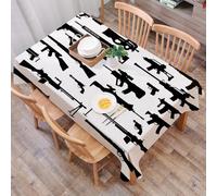 DALEXHM Tablecloth,Washable,Rectangle,137x183 cm,Pistola, che mostra vari contorni neri di pistola su sfondo bianco, evidenziando,Water-Repellent,Stain Protection,Festival,Restaurant,Party and Garden