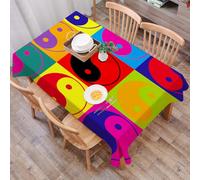 DALEXHM Tablecloth,Washable,Rectangle,137x183 cm,Pop Art Design Segni Yin Yang Stile Hippie Azioni dell'Asia orientale Pace ed eq,Water-Repellent,Stain Protection,Festival,Restaurant,Party and Garden