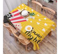 DALEXHM Tablecloth,Washable,Rectangle,137x183 cm,Popcorn che scoppietta. Grande bobina di pellicola. Icona del cinema in stile fl,Water-Repellent,Stain Protection,Festival,Restaurant,Party and Garden
