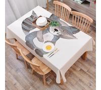 DALEXHM Tablecloth,Washable,Rectangle,137x183 cm,Procione acquerello, procione grigio e bianco disegnato a mano, in piedi su tela,Water-Repellent,Stain Protection,Festival,Restaurant,Party and Garden
