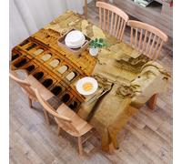 DALEXHM Tablecloth,Washable,Rectangle,137x183 cm,Retro, concetto dell'Impero Romano, famose colonne, scultore, mappa del Colosseo,Water-Repellent,Stain Protection,Festival,Restaurant,Party and Garden