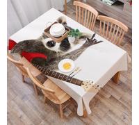 DALEXHM Tablecloth,Washable,Rectangle,137x183 cm,Ritratto di un buffo procione con chitarra elettrica che mostra un gesto rock is,Water-Repellent,Stain Protection,Festival,Restaurant,Party and Garden