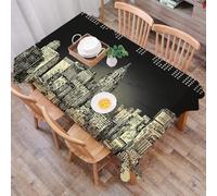 DALEXHM Tablecloth,Washable,Rectangle,137x183 cm,Schizzo del paesaggio urbano di New York, skyline nero e giallo della città, dis,Water-Repellent,Stain Protection,Festival,Restaurant,Party and Garden