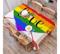 DALEXHM Tablecloth,Washable,Rectangle,137x183 cm,Scritta Love disegnata a mano su sfondo a forma di cuore arcobaleno. San Valenti,Water-Repellent,Stain Protection,Festival,Restaurant,Party and Garden
