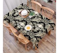 DALEXHM Tablecloth,Washable,Rectangle,137x183 cm,Sfondo senza soluzione di continuità con un ornamento floreale con teschi e croc,Water-Repellent,Stain Protection,Festival,Restaurant,Party and Garden