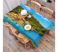DALEXHM Tablecloth,Washable,Rectangle,137x183 cm,Vista panoramica aerea del lussuoso punto di riferimento di Portofino. Villaggio,Water-Repellent,Stain Protection,Festival,Restaurant,Party and Garden
