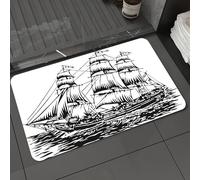 DALEXHM Tappetino da Bagno 40x60 cm,Barca a vela, bianco e nero, disegno a tratteggio, antico veliero, retrò,Antiscivolo,Morbido Assorbente, in Microfibra,Lavabile in Lavatrice,per Vasca,Doccia