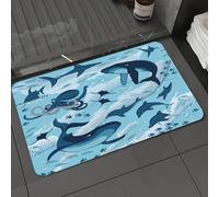 DALEXHM Tappetino da Bagno 40x60 cm,Pesci, vita marina, onde, delfini, squali, modelli di balene,Antiscivolo,Morbido Assorbente, in Microfibra,Lavabile in Lavatrice,per Vasca,Doccia