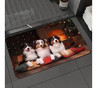 DALEXHM Tappetino da Bagno 40x60 cm,Razza di cane da pastore australiano Buon anno e Natale,Antiscivolo,Morbido Assorbente, in Microfibra,Lavabile in Lavatrice,per Vasca,Doccia